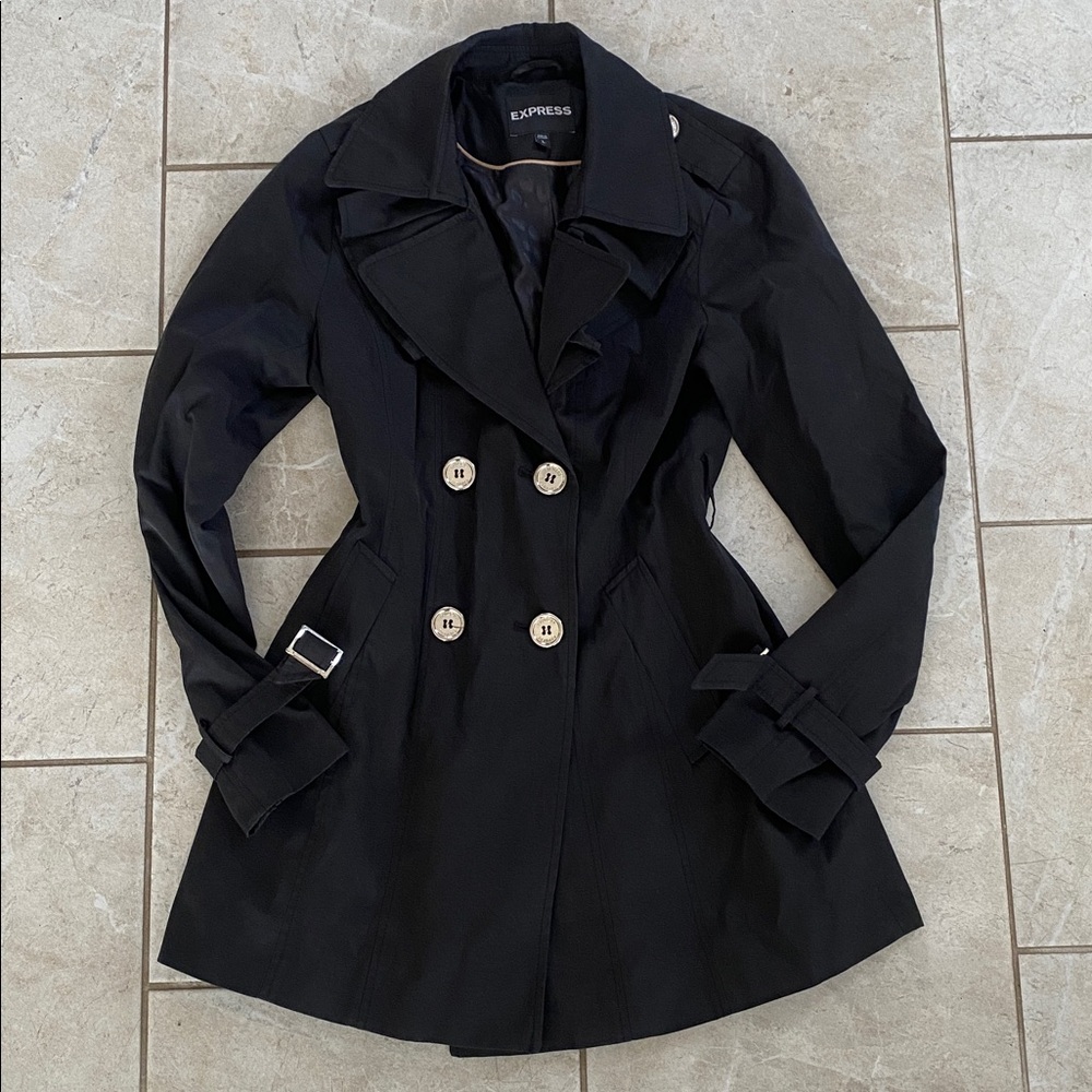Express Black Chic Windbreaker Silver Button Detail